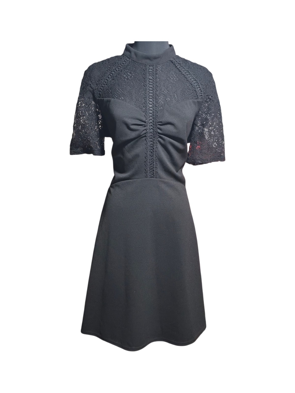 ASOS Black Lace-Panel High Neck Mini Dress NWOT Size 16